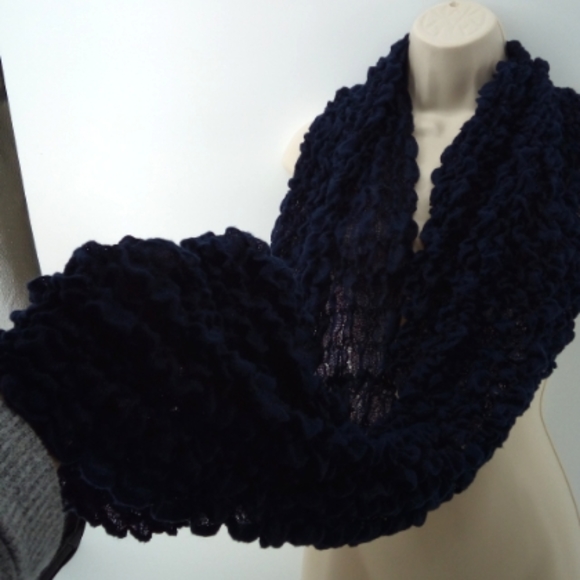 Vintage Early 2000s Y2K Navy Blue Scrunched Infinity Neck Scarf - Picture 8 of 8